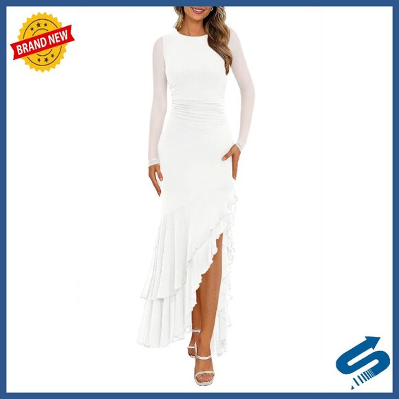 Long Sleeve Ruched Bodycon Maxi Dress Wedding Guest Formal Cocktail